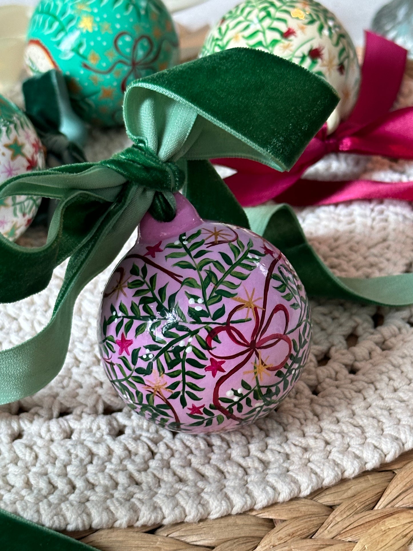 One of a Kind, Luxury, Hand Painted Christmas Ceramic Bauble