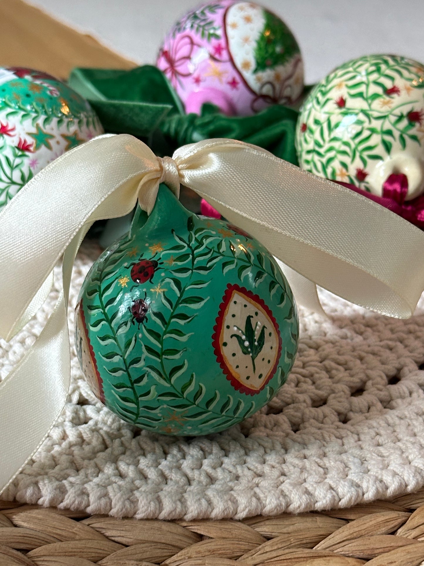 One of a Kind, Luxury, Hand Painted Ceramic Christmas Bauble