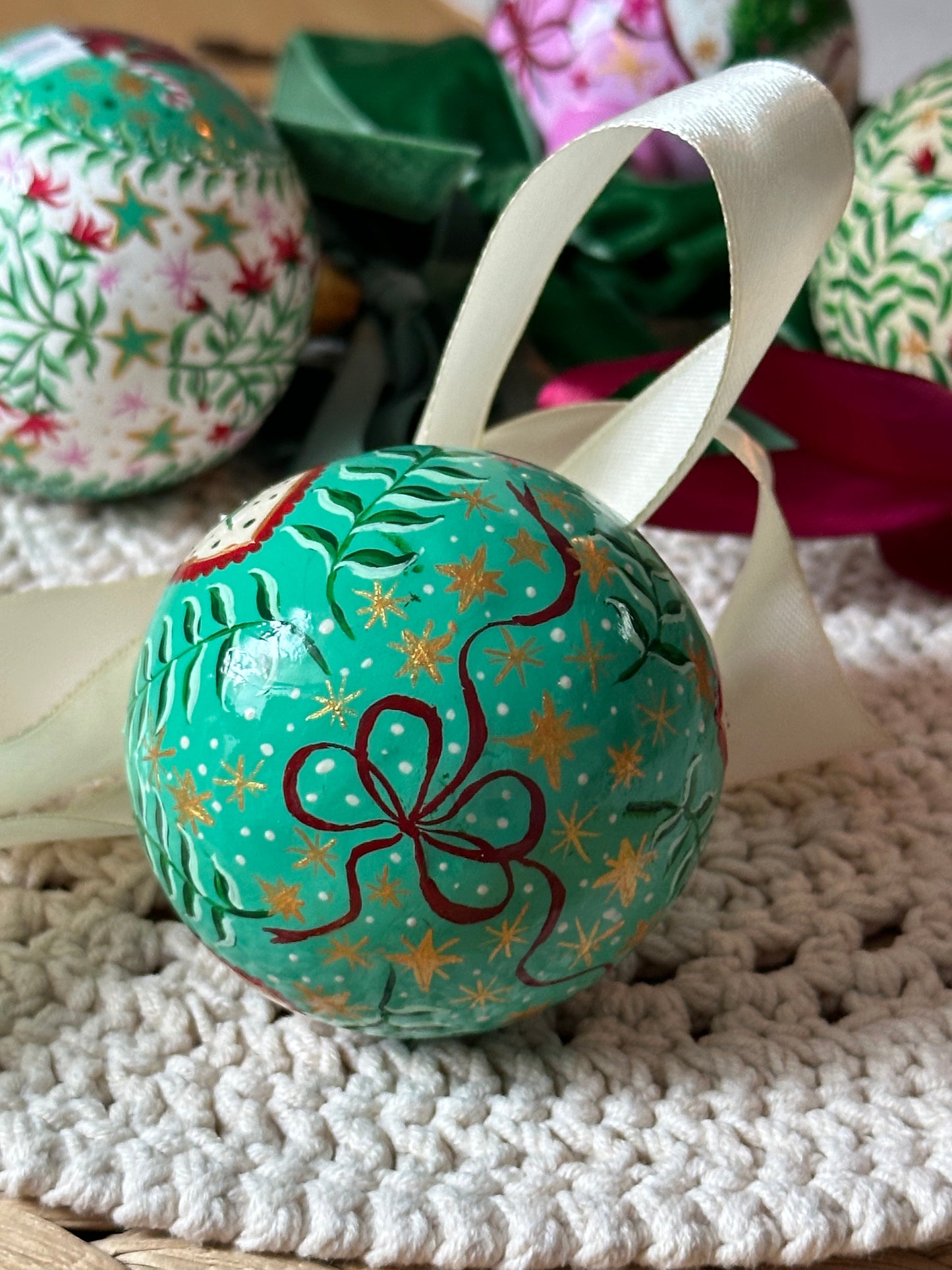 One of a Kind, Luxury, Hand Painted Ceramic Christmas Bauble