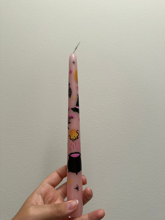 Pink Halloween Hand Painted Dinner Candle
