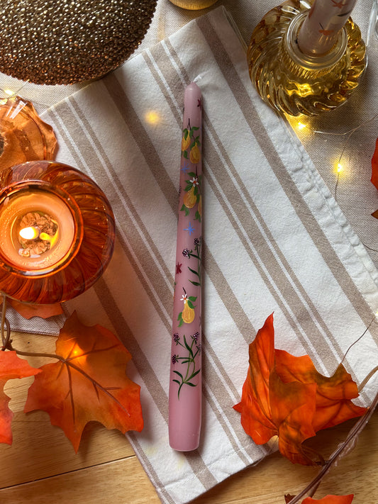 Autumn Hand Painted PinkDinner Candle