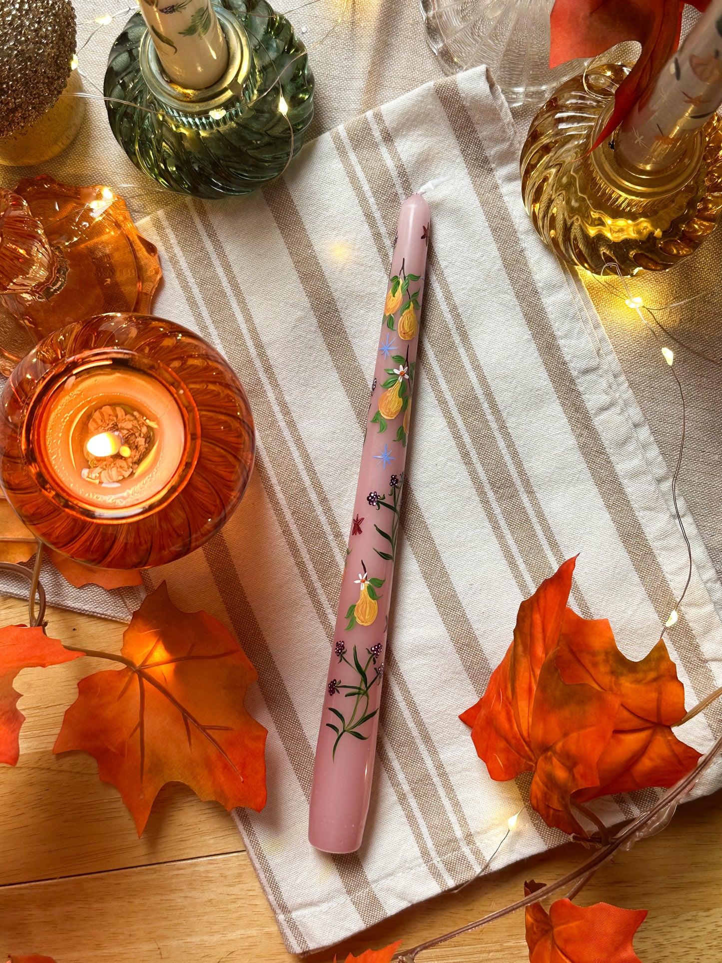 Autumn Hand Painted PinkDinner Candle