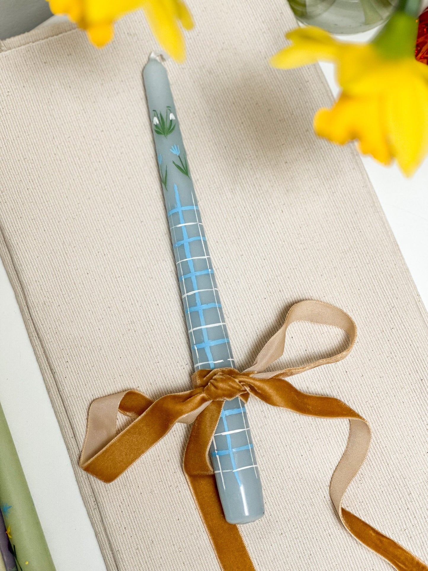 Blue Gingham and Snow Drops Candle