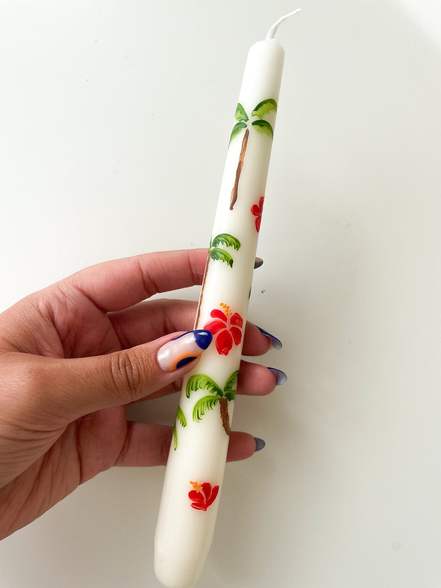 Hibiscus Palm Tree Hand Painted Candles