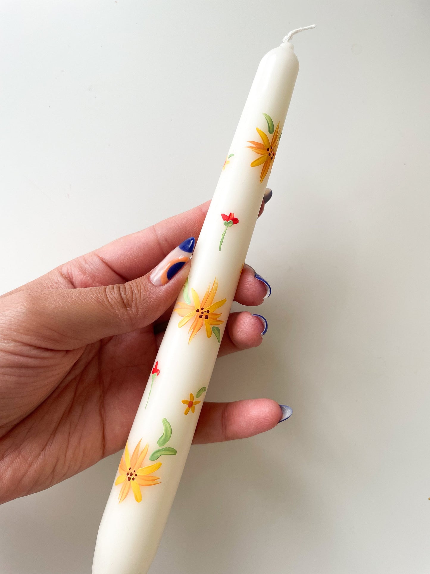 Blooming for you & Spring Bound Hand Painted Candle | Illustrated candle | Taper Candle | Ivory painted candle