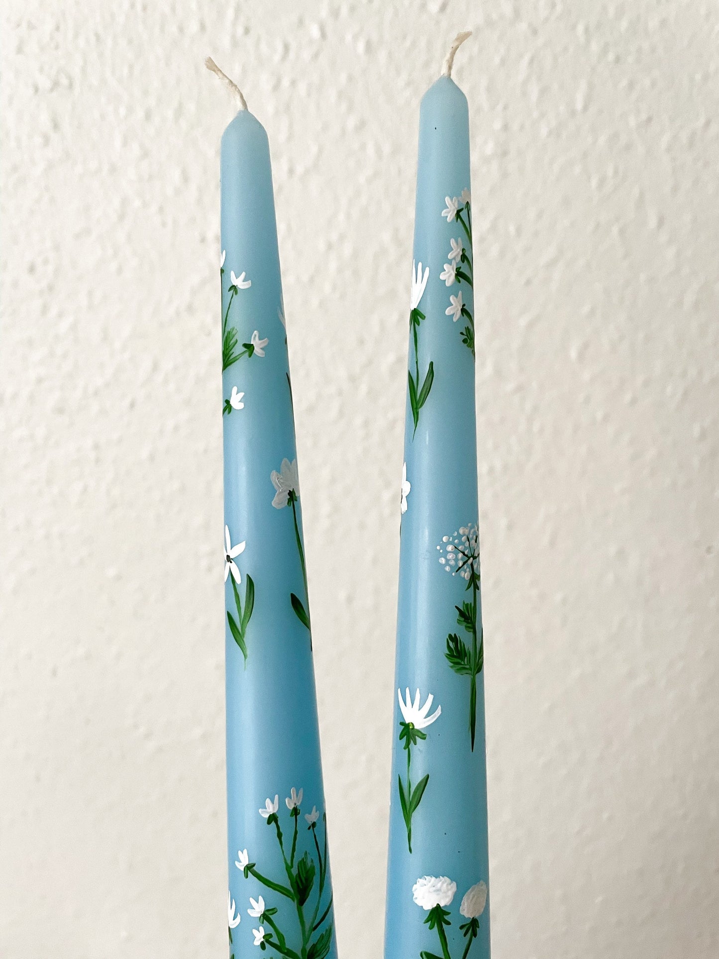 White Wild Flowers Hand Painted Candle