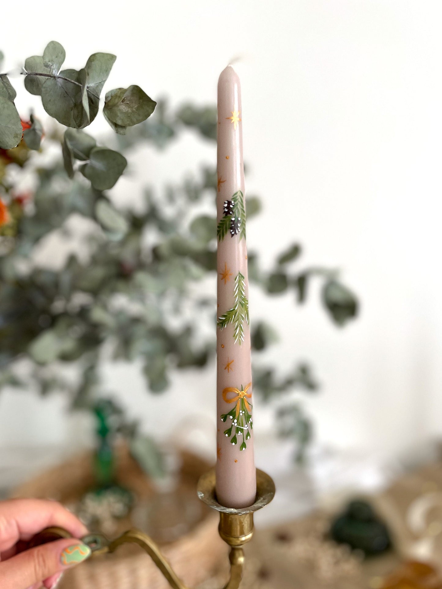 Christmas Florals Hand Painted Candle