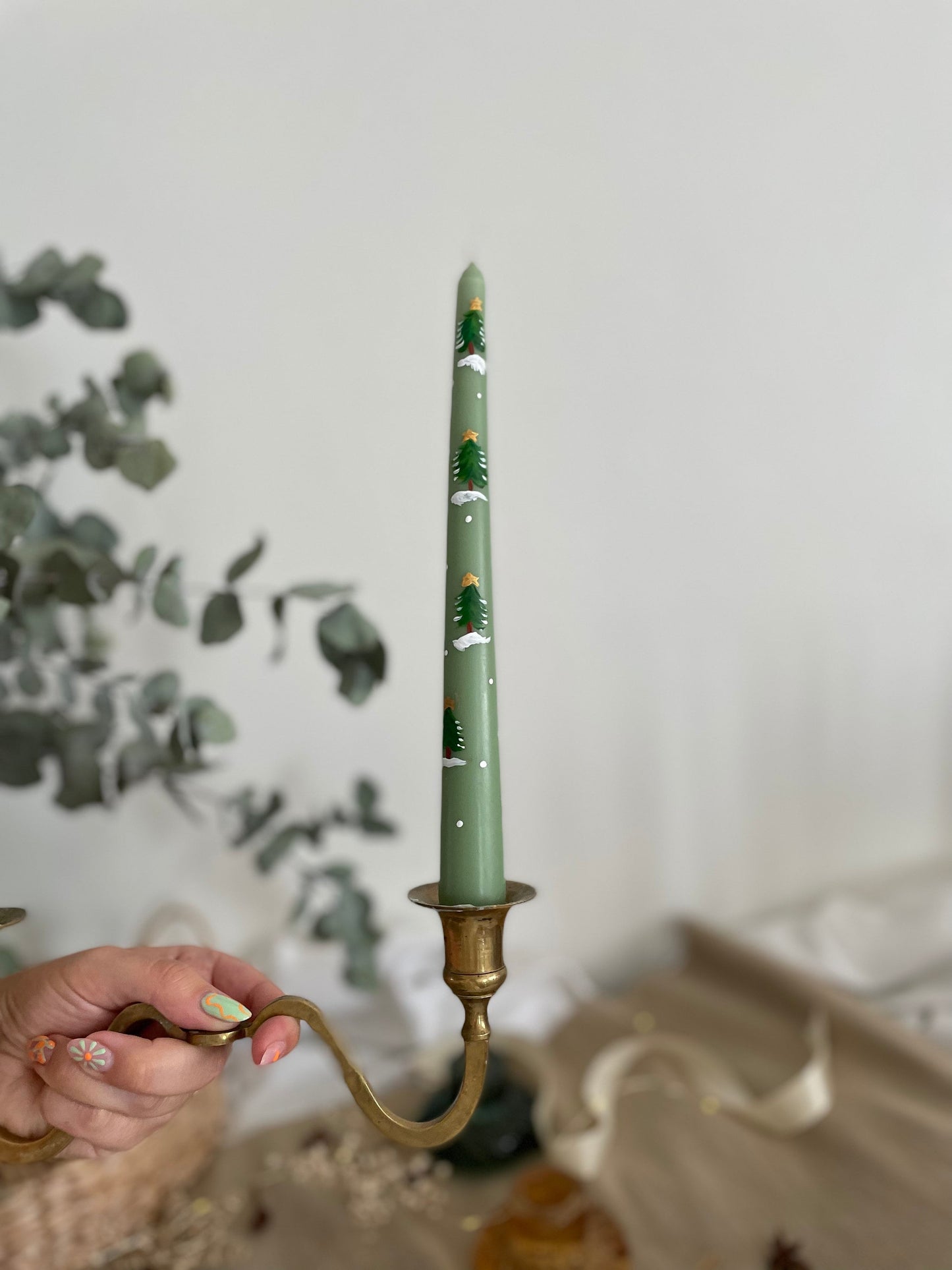 Christmas Tree Hand Painted Candle