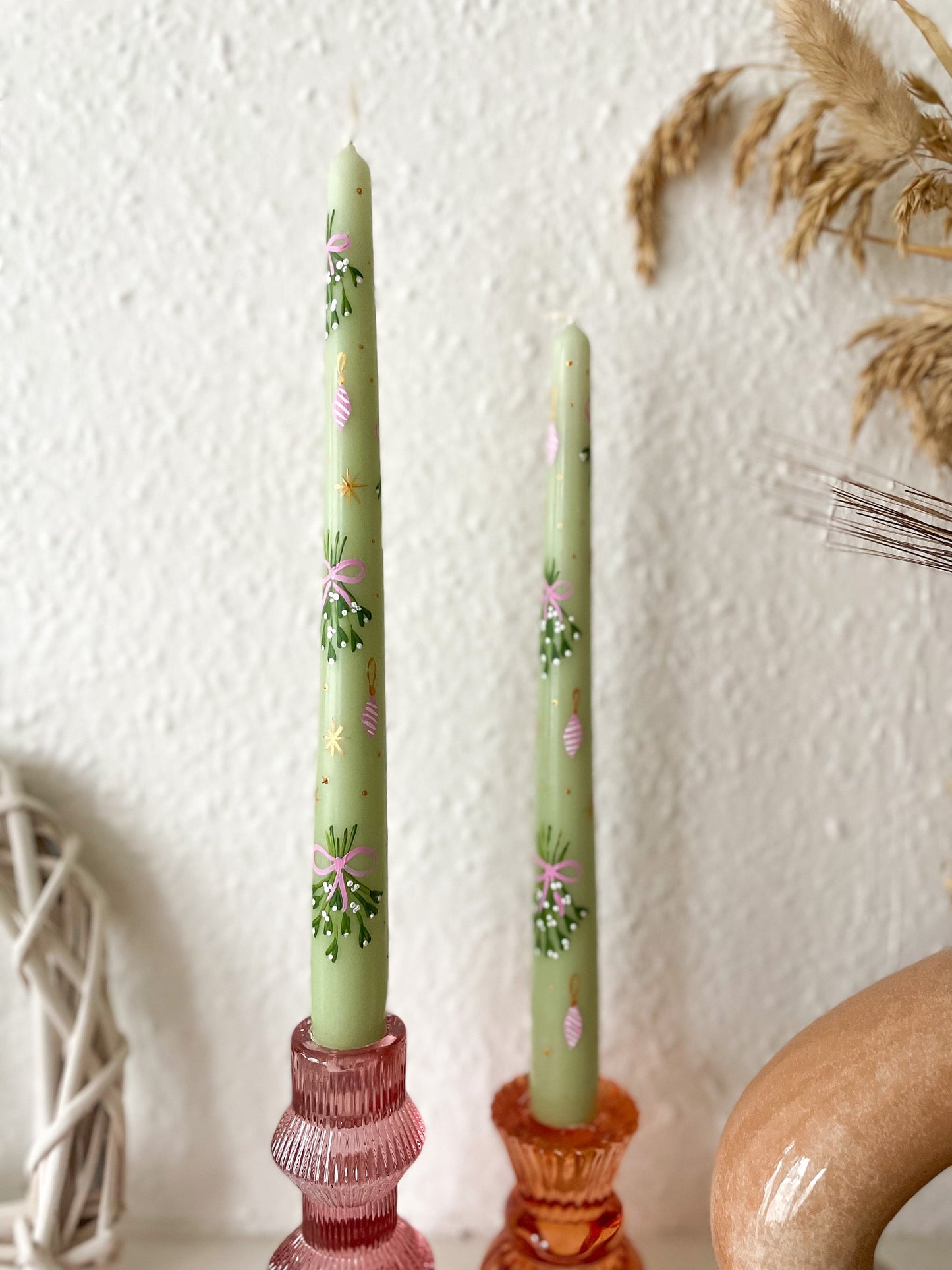 Pink Christmas Hand Painted Candle