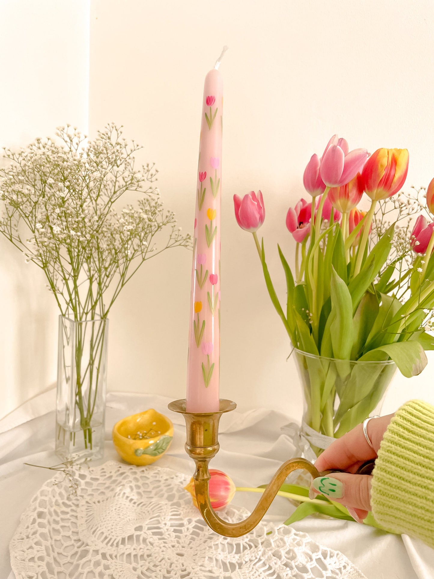 Tulips Hand Painted candle