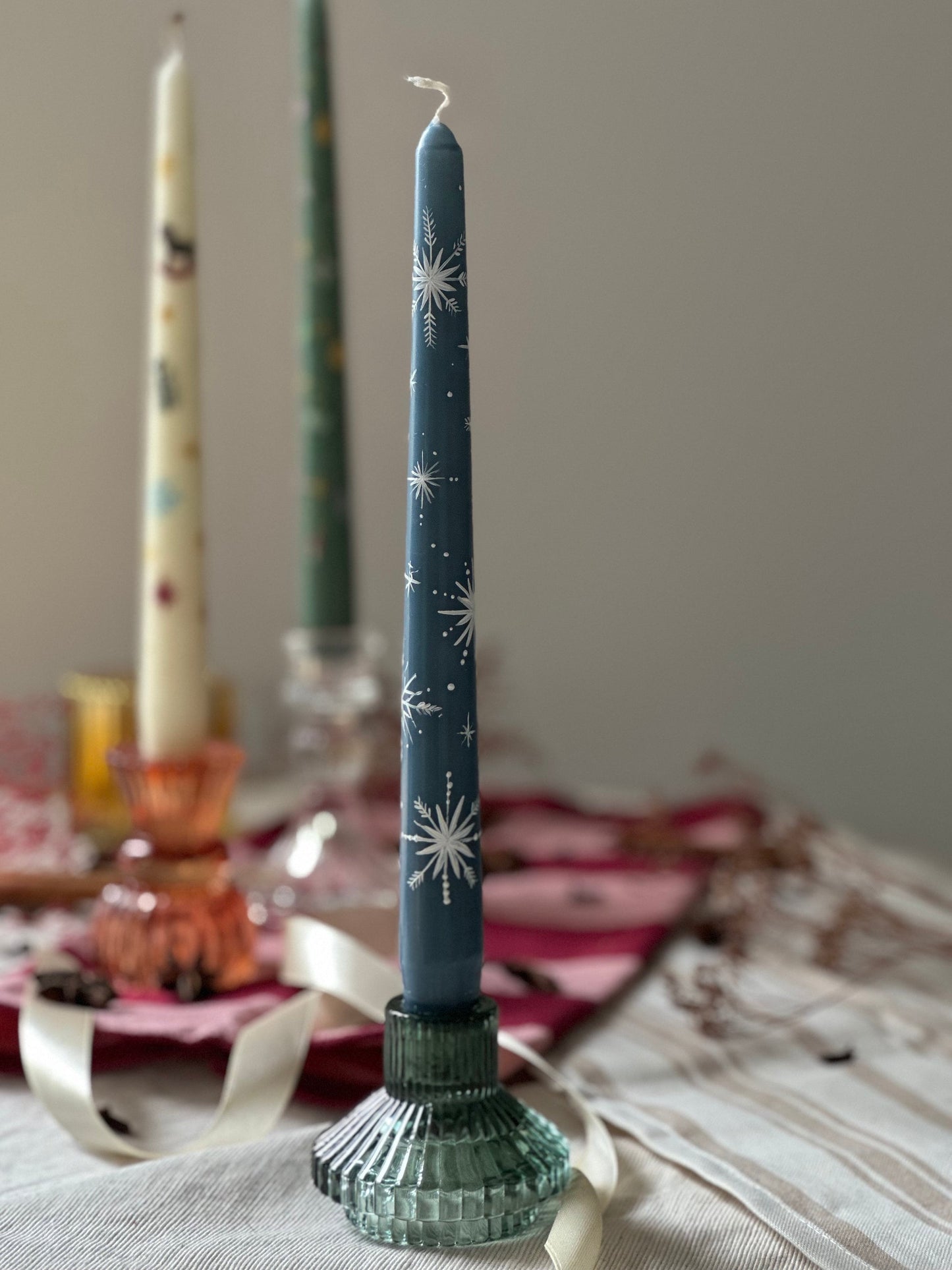 Snowflakes Hand Painted Candle