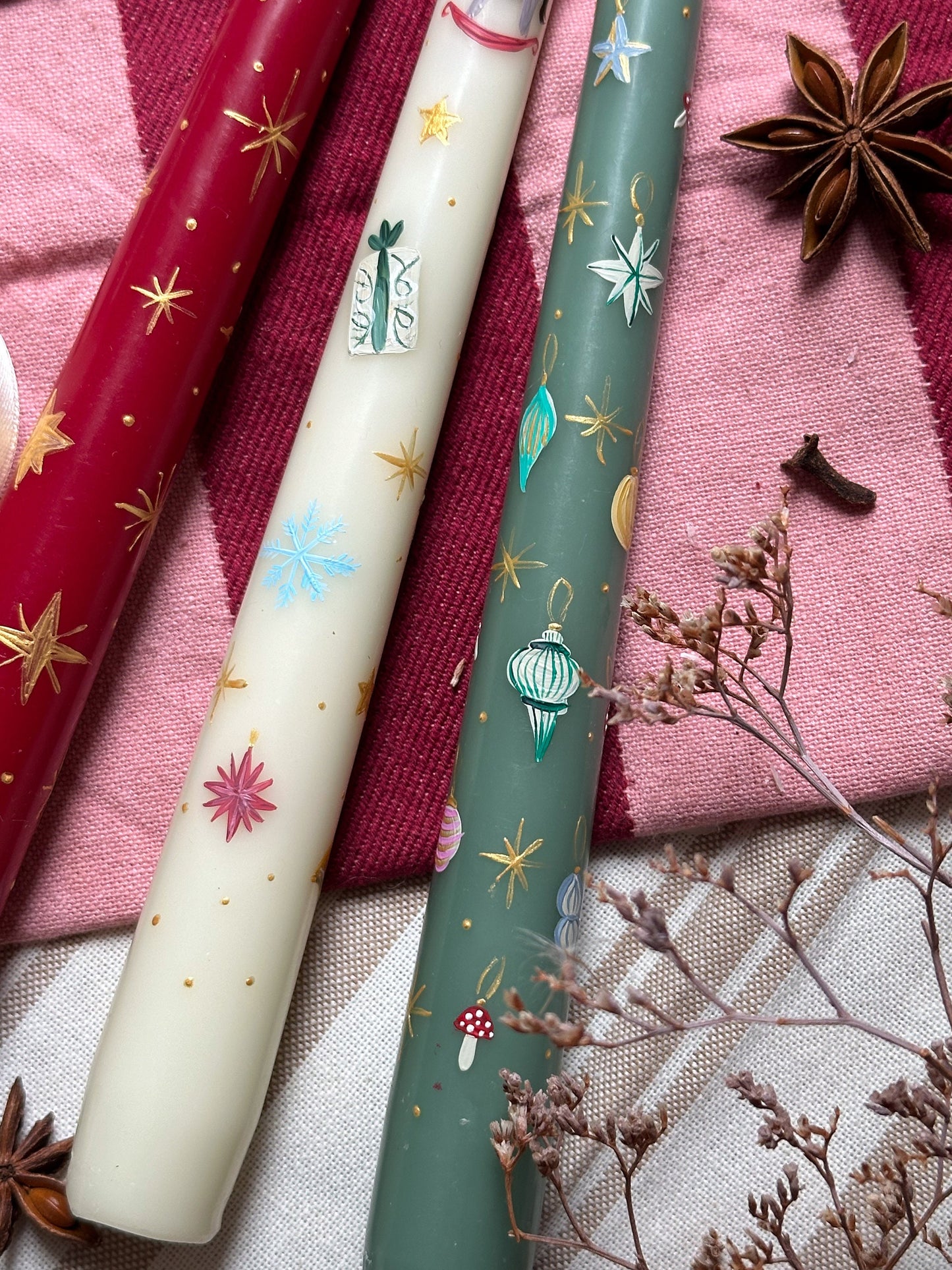 Advent Candle | 24 nights to Christmas | Festive Candle | Hand Painted Festive Candles | Advent Calendar Candle | Dinner Tapered Candles |
