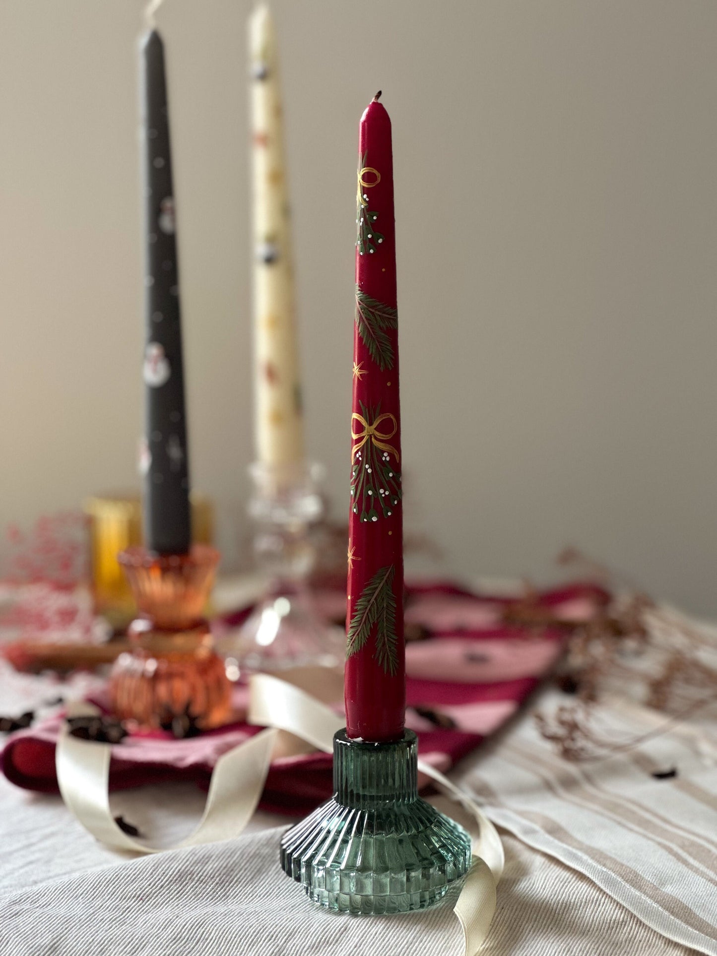 Mistletoe Hand Painted Candle
