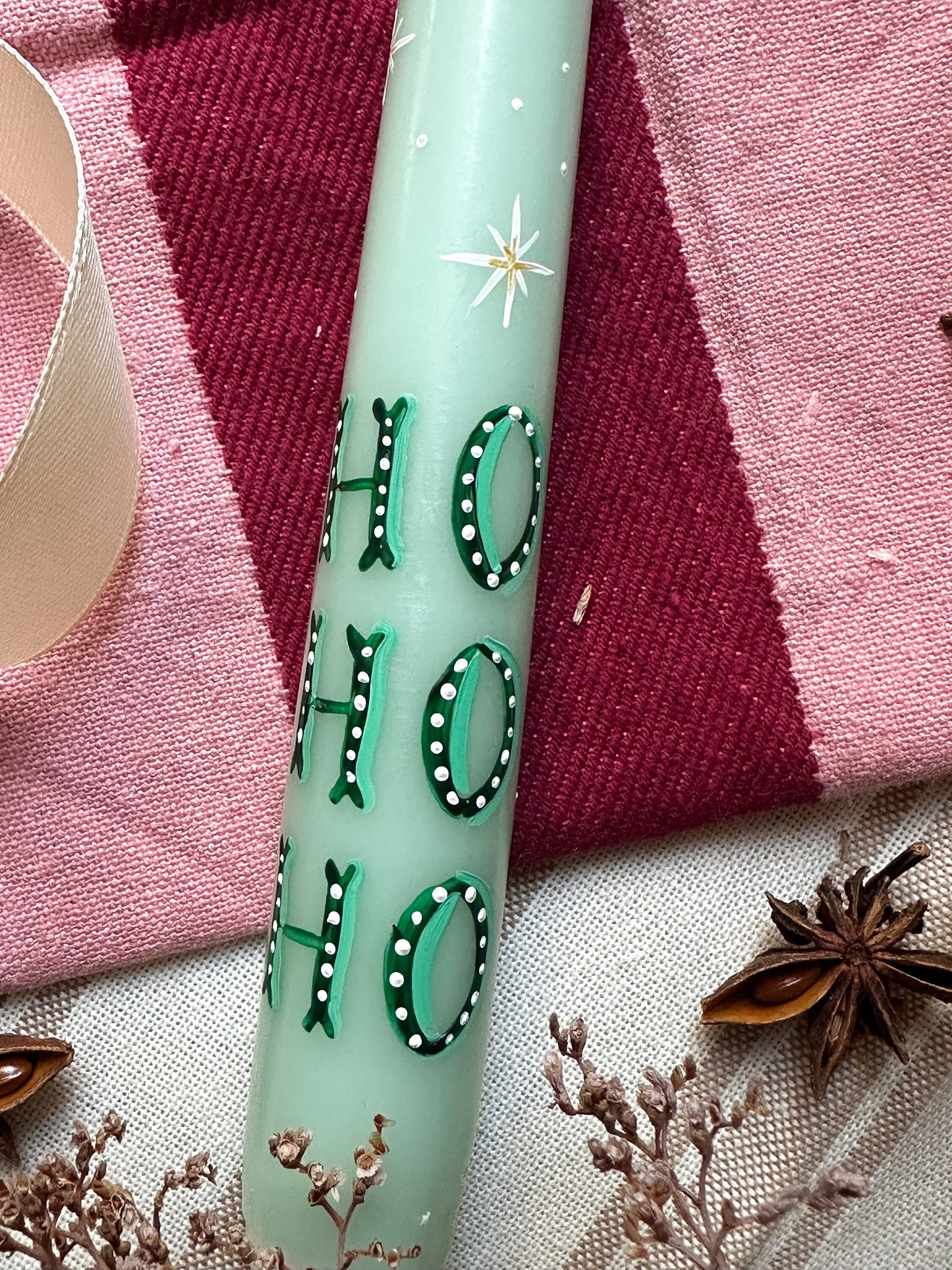 Ho Ho Ho Christmas Hand Painted Candle