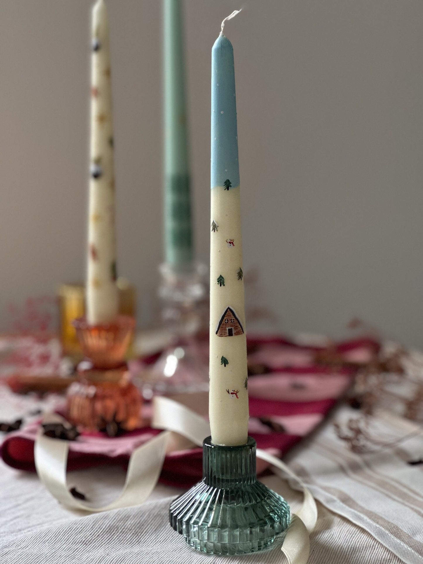 Winter Wonderland Hand Painted Candle