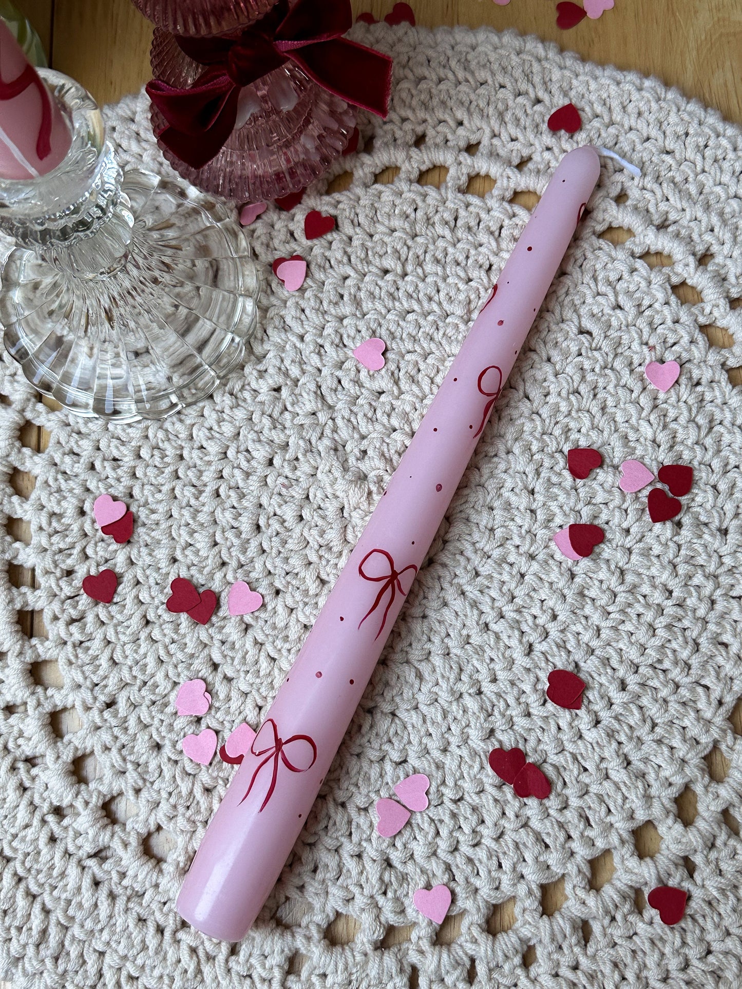 Pink Ribbon Hand Painted Candle